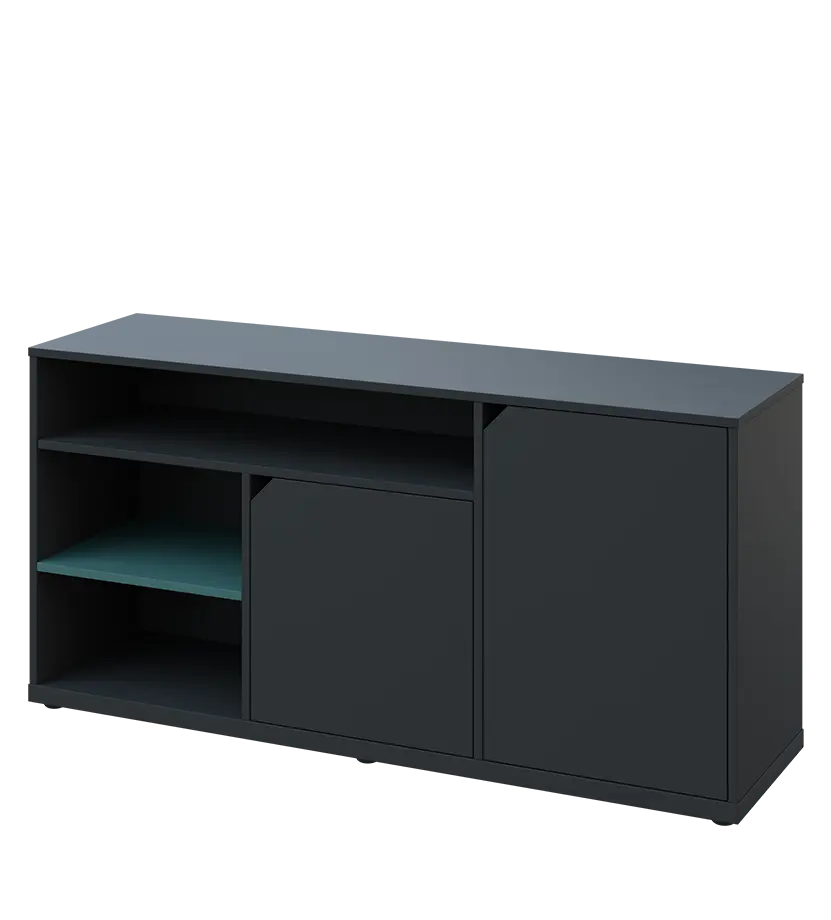 KU2-15DN3 P skříňka nízká 2-dveřová, nika, 740x1522x400, provedení pravé, korpus a dvířka antracit/police světle petrolejová